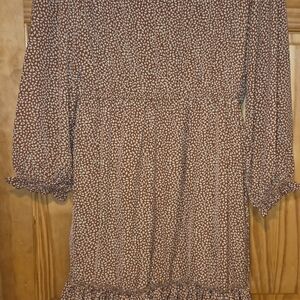 Brown Patterned Long Sleeve Dress